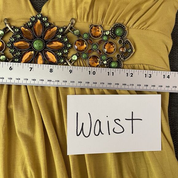 Vintage Love & Love Halter Top Brass Jewel‎ Empire Waist Yellow Boho Y2K Large - Picture 11 of 15